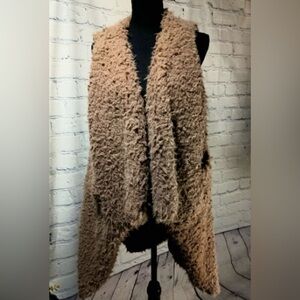 Long Brown Faux Fur Vest Open Front Sleeveless Cozy Layering Piece Small/Medium